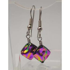 Handmade Dichroic Fused Glass Drop Earrings
